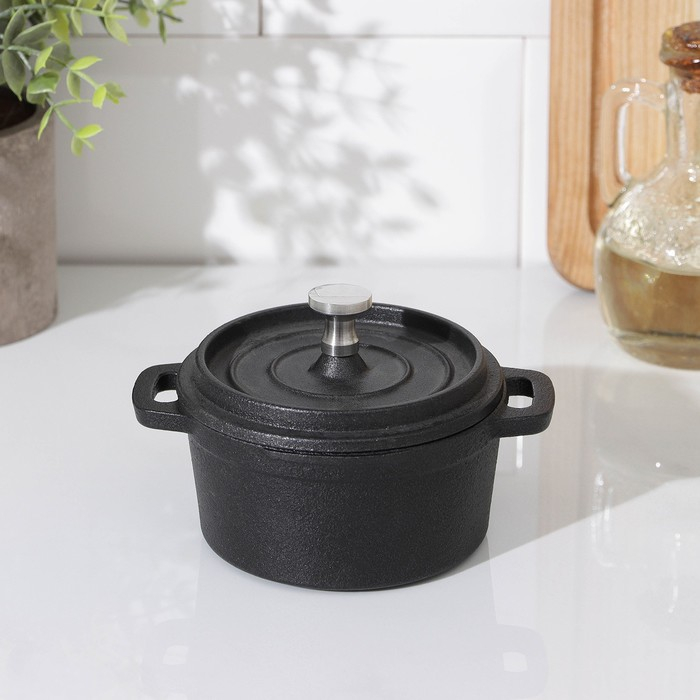 Кастрюля чугунная Volcano, 13×10×6 см, для подачи, цвет чёрный Кастрюля чугунная Volcano, 13×10×6 см, для подачи, цвет чёрный