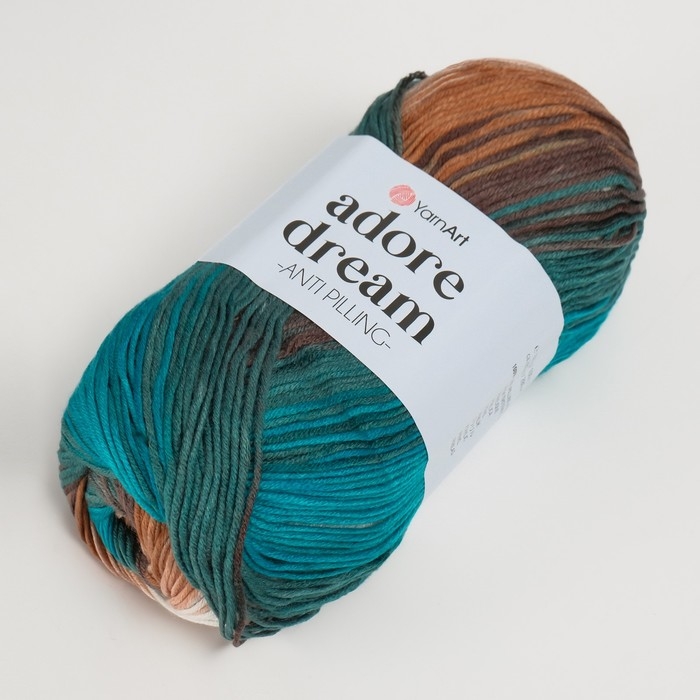 Пряжа Пряжа "Adore Dream" 100% акрил антипиллинг 280м/100г (1055 бирюза-какао)