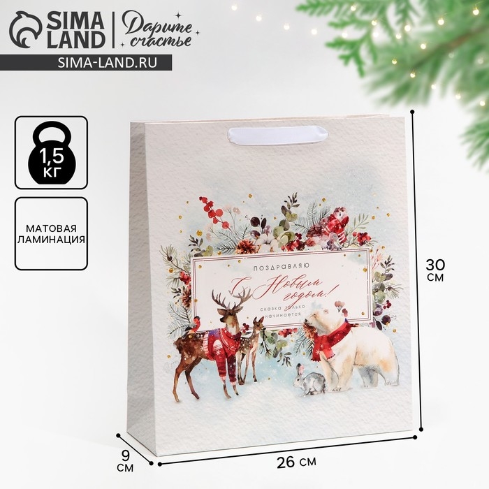 Пакет подарочный новогодний ламинированный «Поздравляю тебя», M 30 х 26 х 9 см, Новый год Пакет подарочный новогодний ламинированный «Поздравляю тебя», M 30 х 26 х 9 см, Новый год