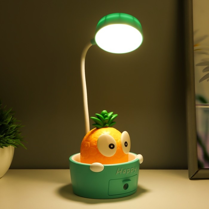 Светильник сенсорный с точилкой "Ананасик" LED, от USB/АКБ 6 Вт желтый-зеленый 8х6х25 см RISALUX  10