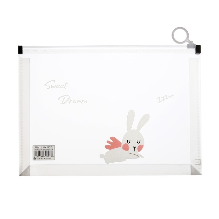 Папка-конверт на молнии формат А5, 180мкр, с рисунком Папка-конверт на молнии формат А5, 180мкр, с рисунком "Зайчик", МИКС