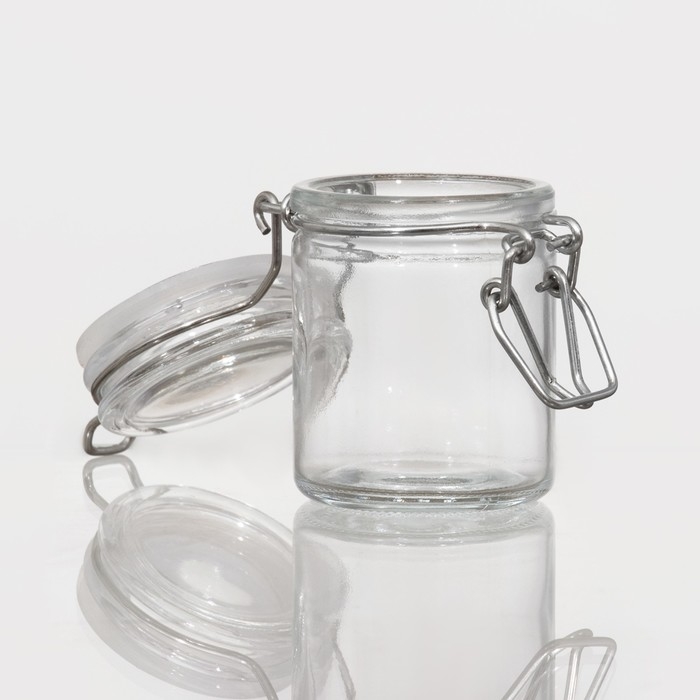 Банка стеклянная для хранения сыпучих продуктов Доляна «Оптима», 50 мл, 6,5×4,5×6 см, с бугельным замком