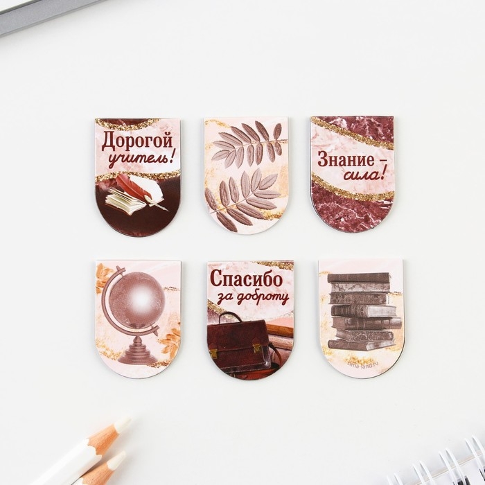 Закладки магнитные на подложке «Учителю: Для самого прекрасного учителя», 6 шт.