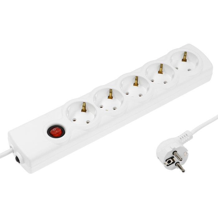 Сетевой фильтр Luazon Lighting, 5 розеток, 1.5 м, 2200 Вт, 3х0.75 мм2, 10 A, 220 В, c предохранителем, белый Сетевой фильтр Luazon Lighting, 5 розеток, 1.5 м, 2200 Вт, 3х0.75 мм2, 10 A, 220 В, c предохранителем, белый