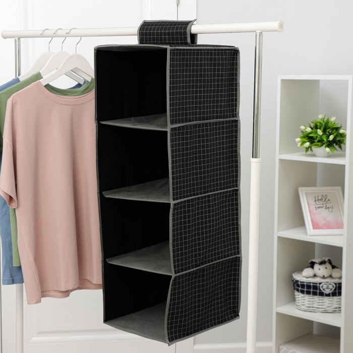 Органайзер подвесной Доляна «Кло», 4 отделения, 30×30×80 см, цвет чёрный Органайзер подвесной Доляна «Кло», 4 отделения, 30×30×80 см, цвет чёрный