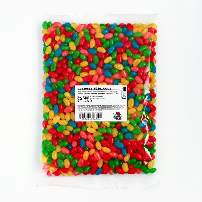 Мармелад жевательный  Мармелад жевательный "Бобы желе" со вкусом ананас, яблоко, персик, черника, клубника, 1 кг   1053985