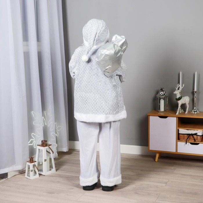 Дед Мороз  Дед Мороз "В белой шубе ромбик блеск, с фонариком и подарками" 45х150 см