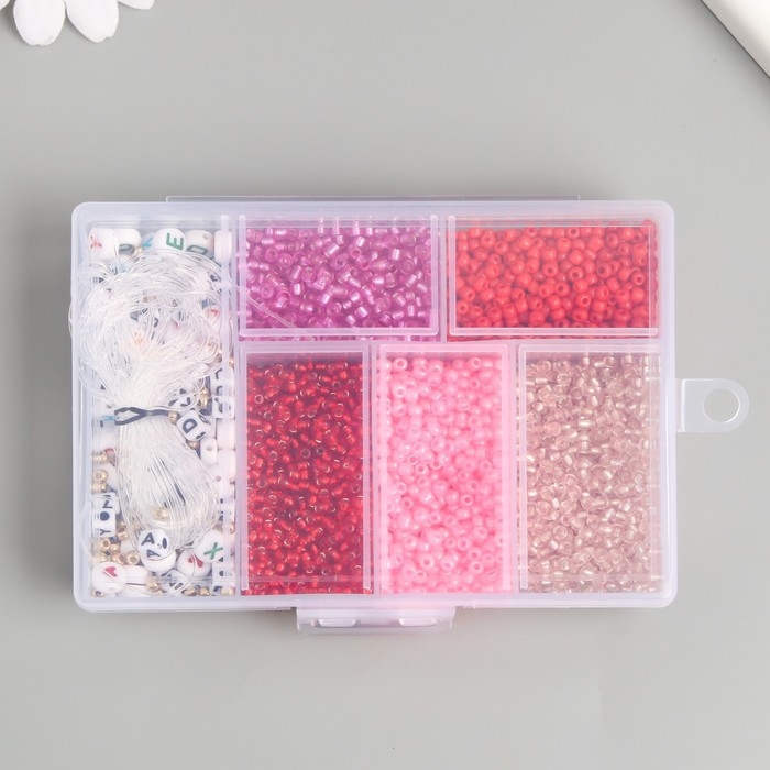 Бисер стекло 8/0 в шкатулке  Бисер стекло 8/0 в шкатулке "Красный" бусины + нить 0,8 мм 5 м 12х8,4х2,2 см