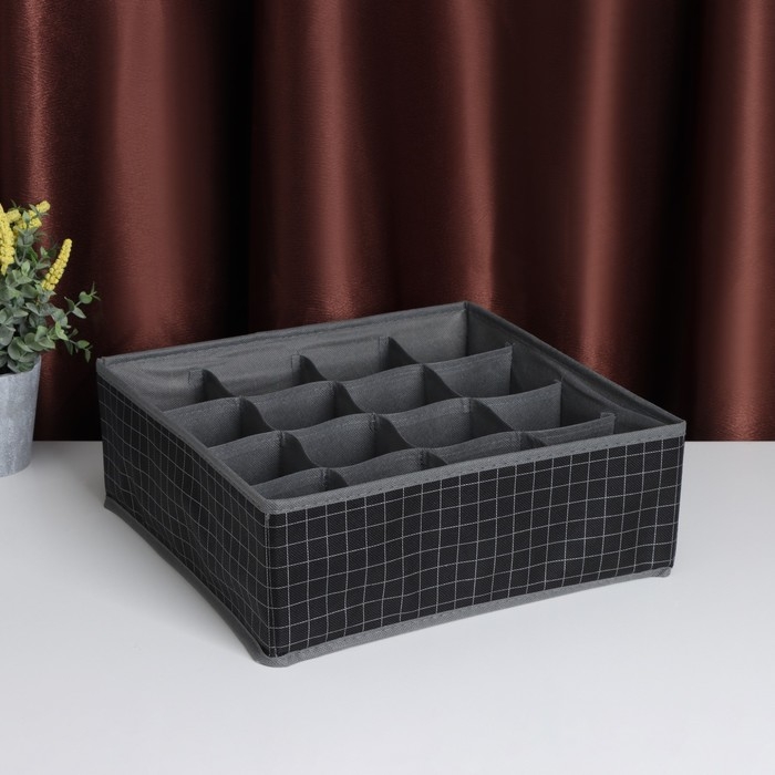 Органайзер для хранения белья Доляна «Кло», 16 ячеек, 32×32×12 см, цвет чёрный Органайзер для хранения белья Доляна «Кло», 16 ячеек, 32×32×12 см, цвет чёрный