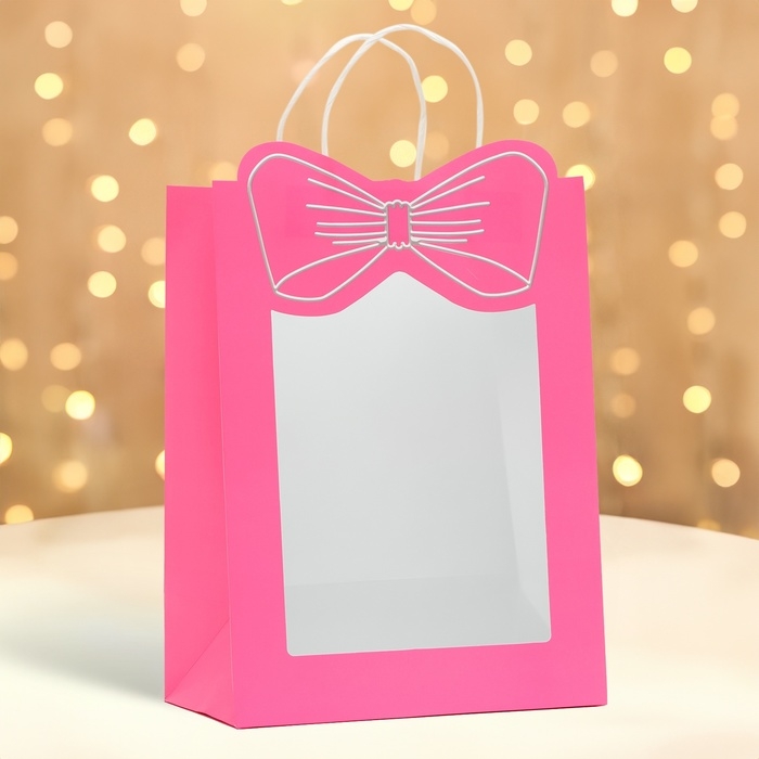 Пакет подарочный новогодний с окном Пакет подарочный новогодний с окном "Бант" 26 х 35 х 15 см.