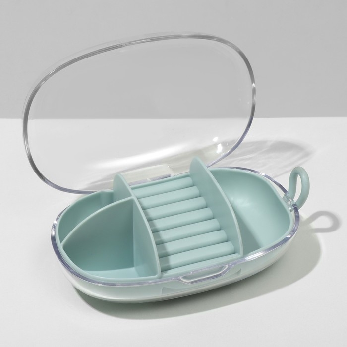 Подставка для украшений «Шкатулка портативная» 3 ячейки, 7 полос, 15×8×5 см, цвет зеленый Подставка для украшений «Шкатулка портативная» 3 ячейки, 7 полос, 15×8×5 см, цвет зеленый