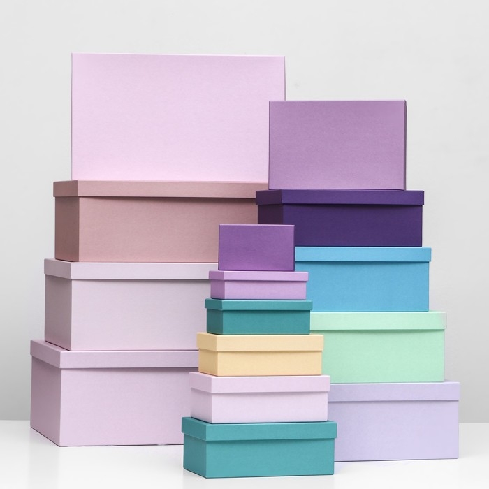 Набор прямоугольных коробок 15в1  Набор прямоугольных коробок 15в1 "Лаванда" 47,5 х 36 х 17,5- 13 х 8 х 4,5 см