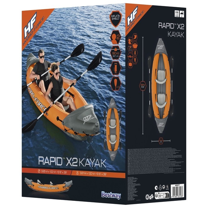 Байдарка Lite-Rapid X2 Kayak, 2-местная, вёсла 218 см, до 160 кг, 321 х 88 х 48 см, 65077 Bestway Байдарка Lite-Rapid X2 Kayak, 2-местная, вёсла 218 см, до 160 кг, 321 х 88 х 48 см, 65077 Bestway
