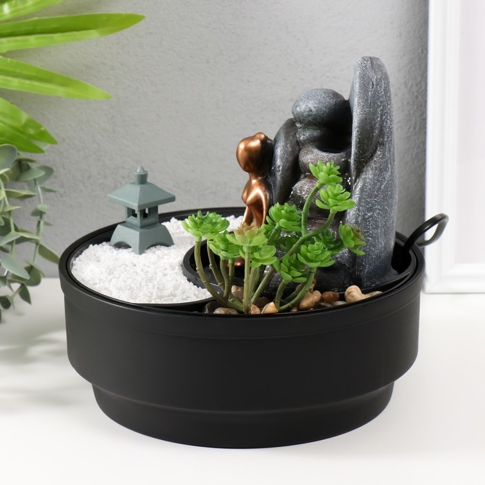 Фонтан настольный от сети, подсветка Фонтан настольный от сети, подсветка "Сад камней" 21х21х21 см