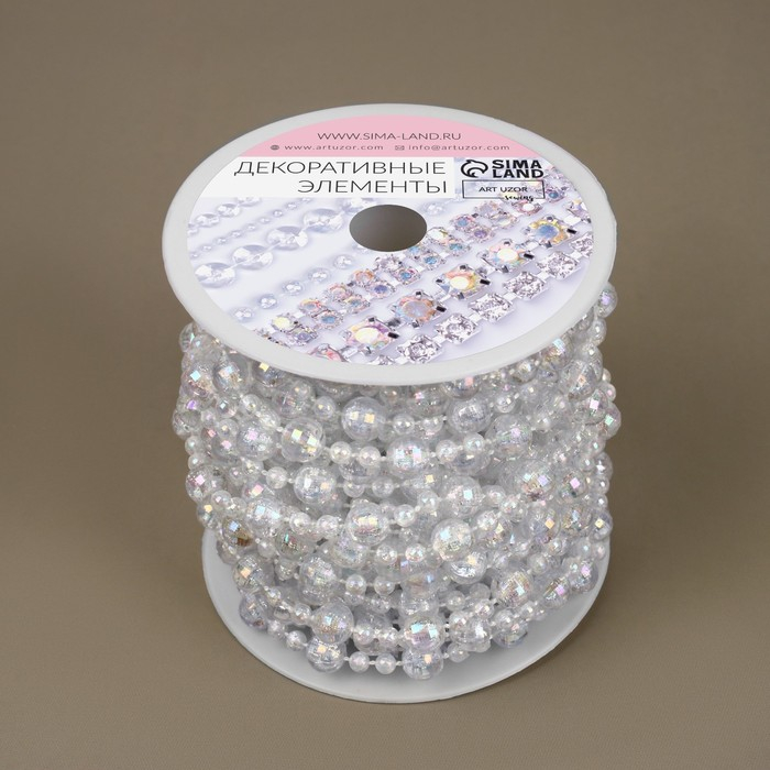 Бусы на нитях, с голографией, 8 мм, 9 ± 1 м, цвет прозрачный Бусы на нитях, с голографией, 8 мм, 9 ± 1 м, цвет прозрачный