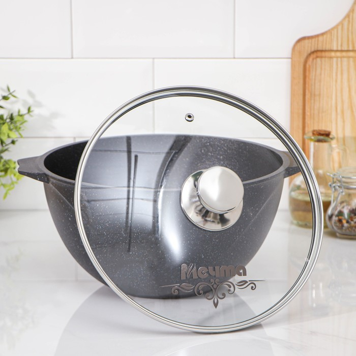 Казан «Гранит Stаr», 5 л, стеклянная крышка, литые ручки, антипригарное покрытие, цвет серый Казан «Гранит Stаr», 5 л, стеклянная крышка, литые ручки, антипригарное покрытие, цвет серый