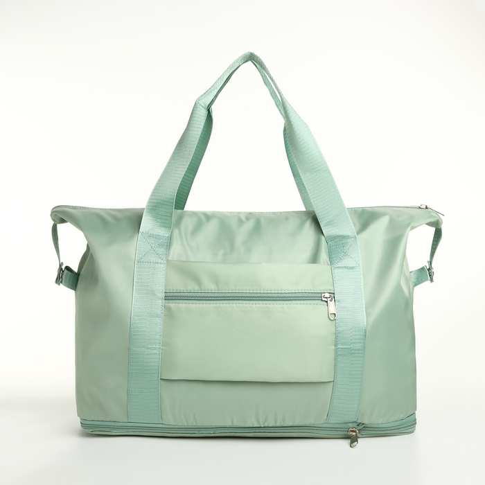 Сумка спортивная на молнии, с увеличением, наружный карман, цвет зелёный