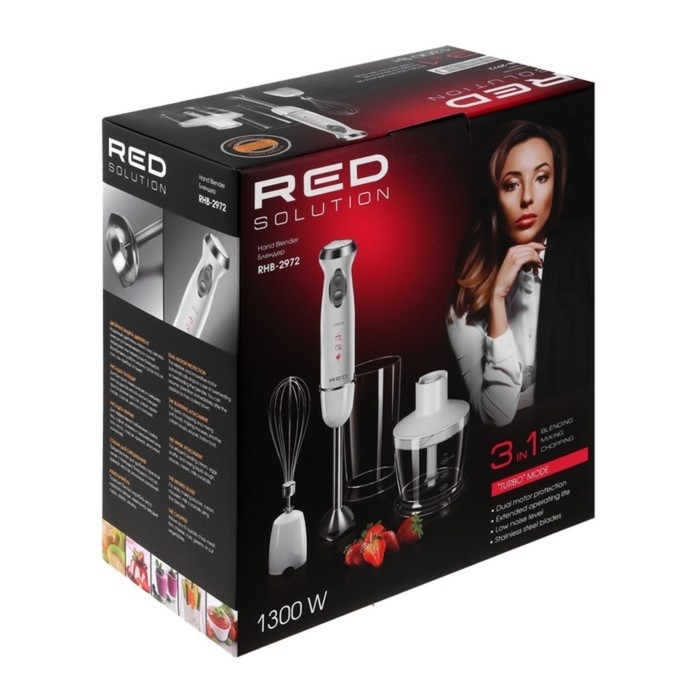Блендер RED Solution RHB-2972, погружной, 1300 Вт, 0.5/0.6 л, режим  Блендер RED Solution RHB-2972, погружной, 1300 Вт, 0.5/0.6 л, режим "турбо", белый