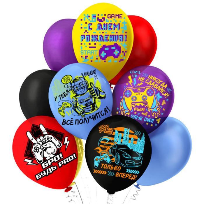 Шар латексный 12 Шар латексный 12" «С ДР! Игры!», пастель, 1-сторонний, 5 дизайнов, набор 25 шт., МИКС