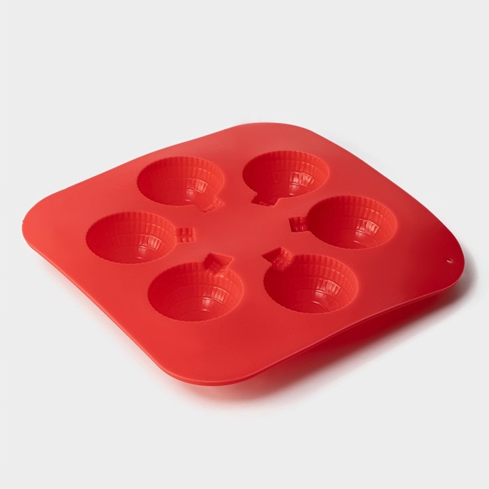 Форма для шоколада новогодняя Доляна «Шар», силикон, 15×15×2 см, 6 ячеек, цвет красный