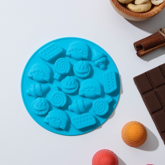 Форма для мармелада Доляна «Сладости», силикон, d=12 см, 16 ячеек, цвет МИКС Форма для мармелада Доляна «Сладости», силикон, d=12 см, 16 ячеек, цвет МИКС