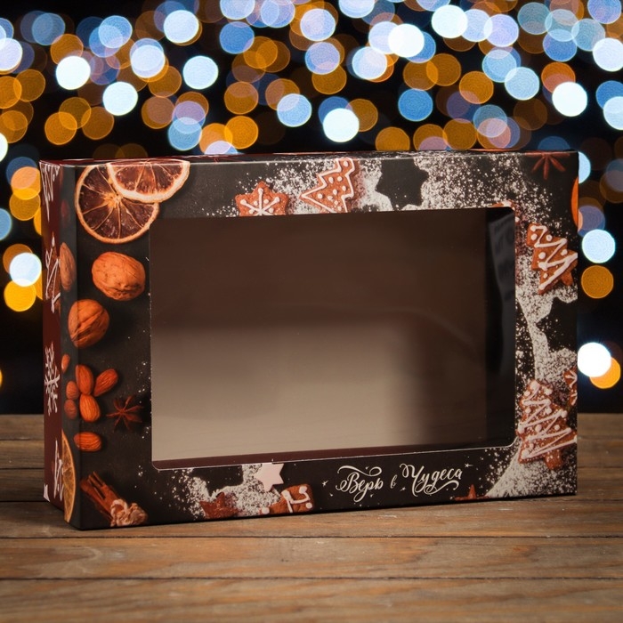 Новый год. Коробка подарочная новогодняя складная, крышка-дно , с окном Новый год. Коробка подарочная новогодняя складная, крышка-дно , с окном "Время чудес" 30 х 20 х 9 см