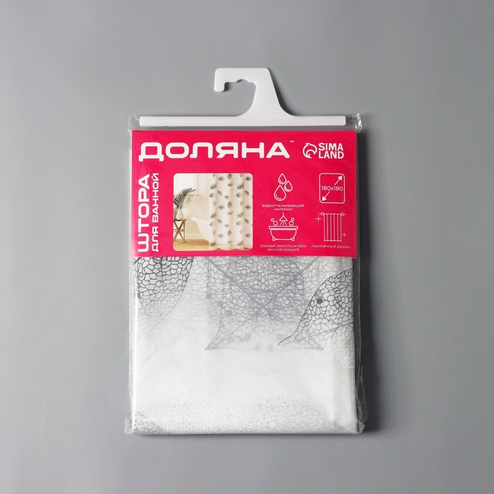 Штора для ванны Доляна «Чёрно-белые листья», 180×180 см, EVA Штора для ванны Доляна «Чёрно-белые листья», 180×180 см, EVA
