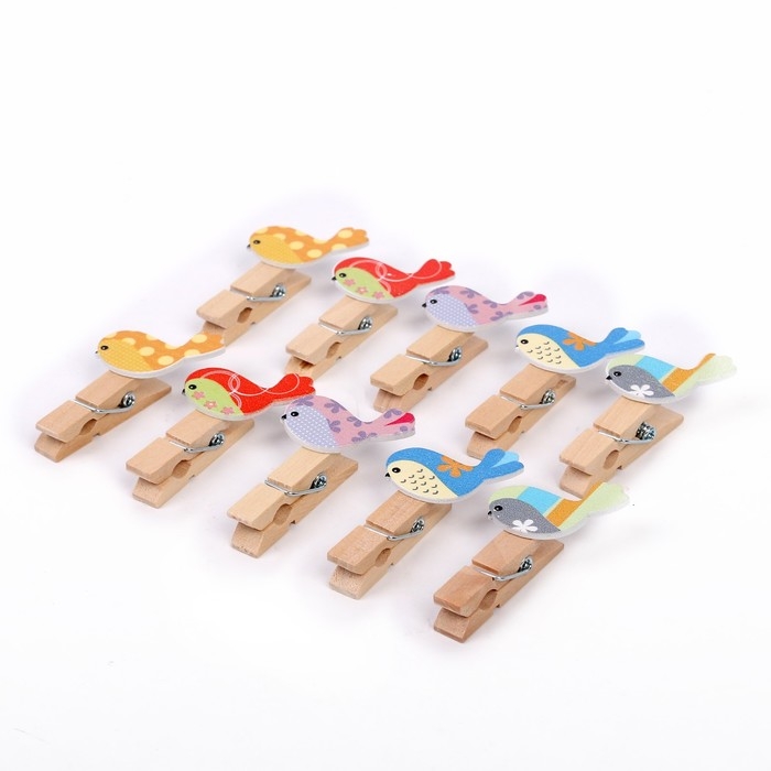 Прищепки декоративные с веревкой для подвеса &laquo;Весенние птички&raquo; набор 10 шт.