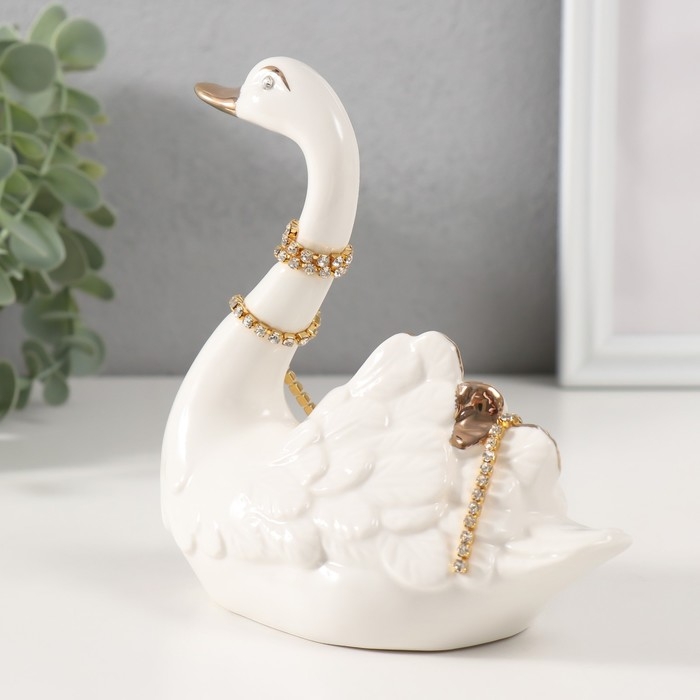 Сувенир керамика Сувенир керамика "Белая лебедь с ожерельем из страз" с золотом