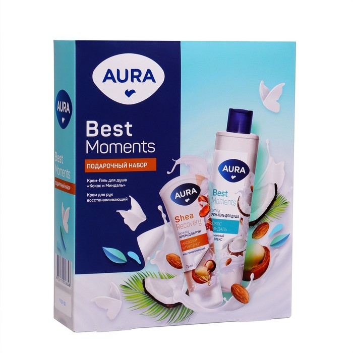 Подарочный набор косметики AURA  Подарочный набор косметики AURA "Кокос и Миндаль: крем-гель для душа, 250 мл + крем для рук, 75 мл