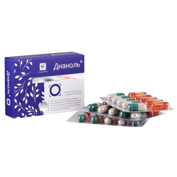 Дианоль натуральные растительные капсулы при сахарном диабете, №30*500 мг Дианоль натуральные растительные капсулы при сахарном диабете, №30*500 мг