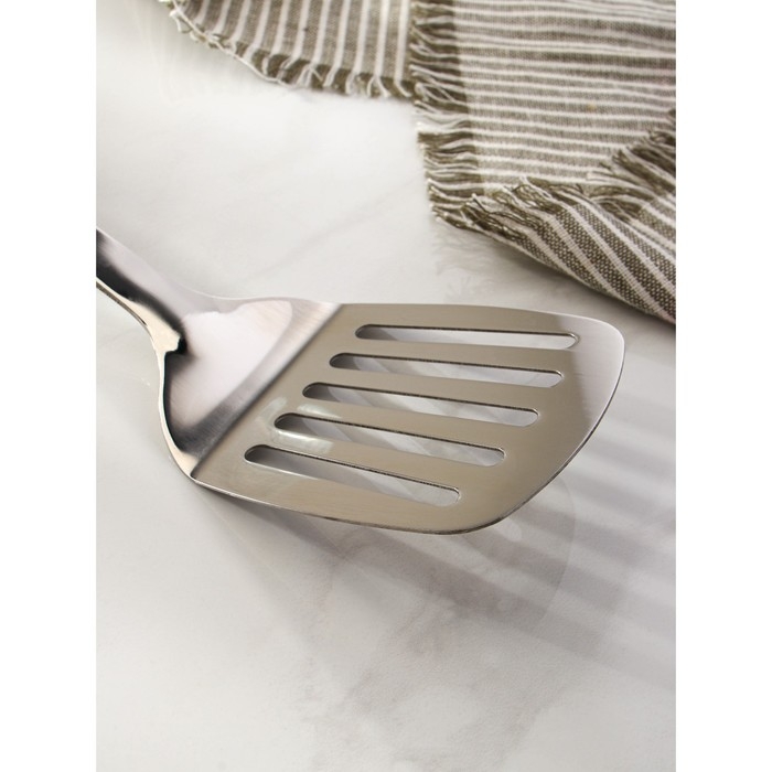 Лопатка из нержавеющей стали с отверстиями Доляна Home, длина 38,5 см, толщина 3 мм Лопатка из нержавеющей стали с отверстиями Доляна Home, длина 38,5 см, толщина 3 мм