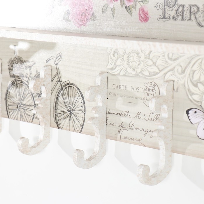 Крючки декоративные дерево с полочкой Крючки декоративные дерево с полочкой "Весна в Париже" 11,5х58х28 см