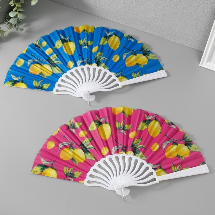 Веер пластик, текстиль  Веер пластик, текстиль "Россыпь лимонов" МИКС 23 см