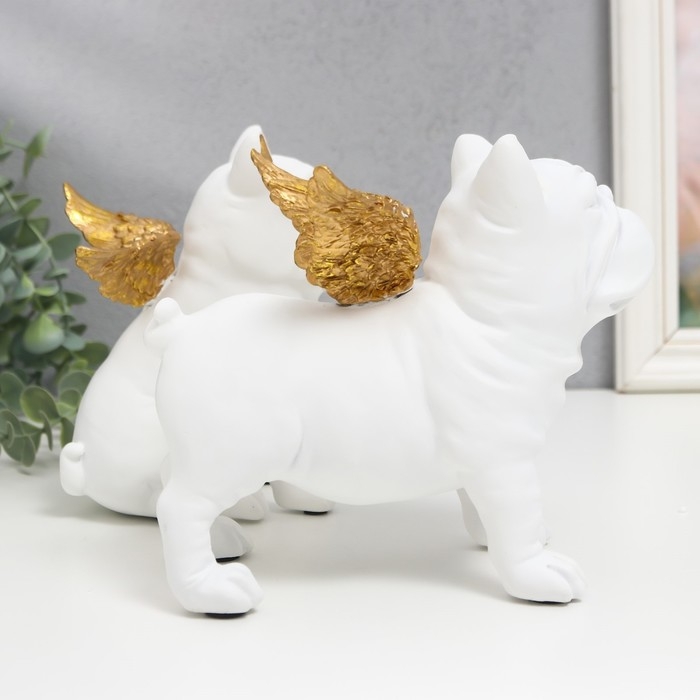 Сувенир полистоун Сувенир полистоун "Бульдоги с крыльями" белый набор 2 шт 16,5х10,5х13,5 16,5х11,5х18,5 см