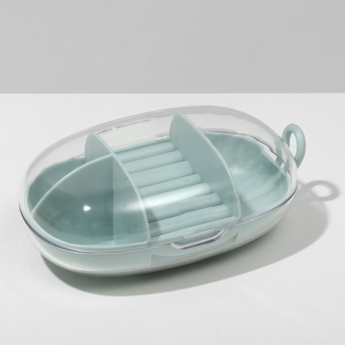 Подставка для украшений «Шкатулка портативная» 3 ячейки, 7 полос, 15×8×5 см, цвет зеленый Подставка для украшений «Шкатулка портативная» 3 ячейки, 7 полос, 15×8×5 см, цвет зеленый