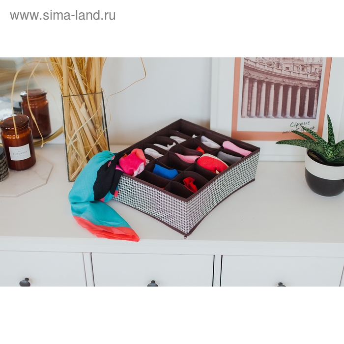 Органайзер для хранения белья Доляна «Вилли», 18 ячеек, 35×30×12 см, цвет бело-коричневый Органайзер для хранения белья Доляна «Вилли», 18 ячеек, 35×30×12 см, цвет бело-коричневый