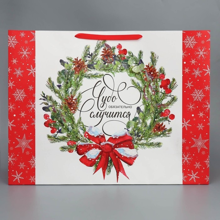 Пакет подарочный новогодний ламинированный «Новогодний венок», XXL 61 х 46 х 20 см, Новый год Пакет подарочный новогодний ламинированный «Новогодний венок», XXL 61 х 46 х 20 см, Новый год