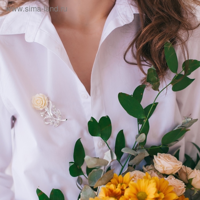 Брошь «Цветок», роза нежная, цвет белый в серебре Брошь «Цветок», роза нежная, цвет белый в серебре