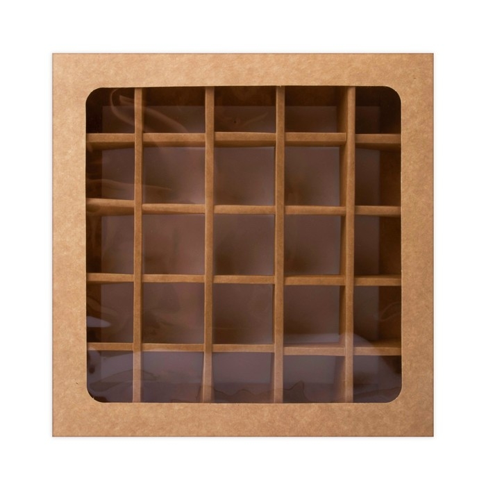 Коробка для 25 конфет, крафт, 22 х 22 х 3,5 см. Кондитерская упаковка Коробка для 25 конфет, крафт, 22 х 22 х 3,5 см. Кондитерская упаковка