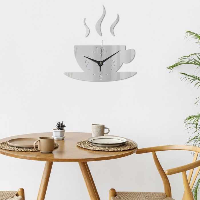 Часы настенные интерьерные для кухни, 3d  Часы настенные интерьерные для кухни, 3d "Аромат кофе", наклейка, большие, 28 х 28 см