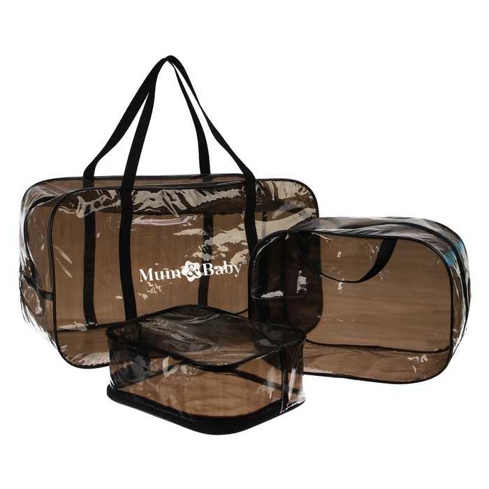 Набор сумок в роддом, 3 шт., цвет прозрачный/черный, M&B Набор сумок в роддом, 3 шт., цвет прозрачный/черный, M&B