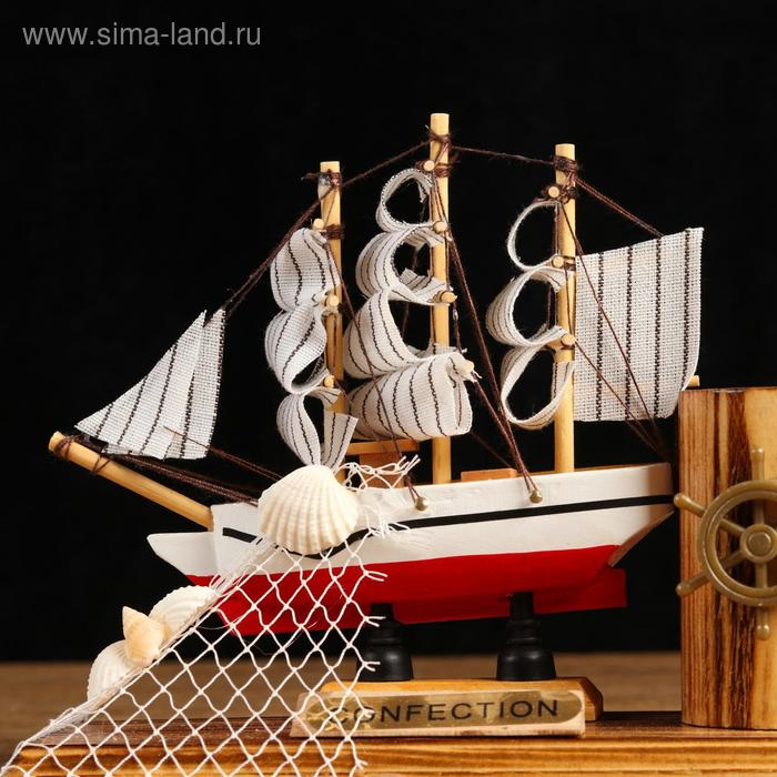 Корабль сувенирный на подставке, с двумя карандашницами 22*7*15см