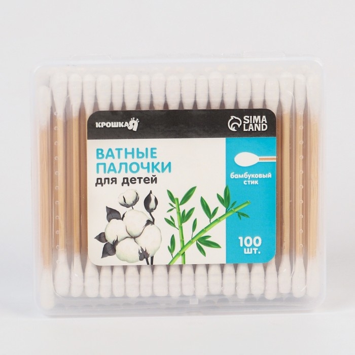 Ватные палочки, коробка 100 шт., бамбук Ватные палочки, коробка 100 шт., бамбук