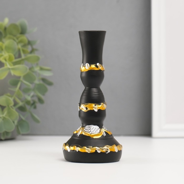 Подсвечник полистоун Подсвечник полистоун "Лампа с цветущим узором" d-2 см, чёрный 6х6х13 см