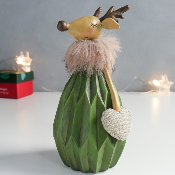 Сувенир полистоун Сувенир полистоун "Оленёнок - девочка в геометрическом платье с сердечком" 9х8,5х18 см