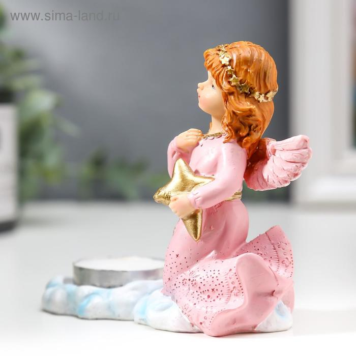 Сувенир полистоун подсвечник со свечой  Сувенир полистоун подсвечник со свечой "Девочка-ангел в розовом платье"  9х12х5,2 см