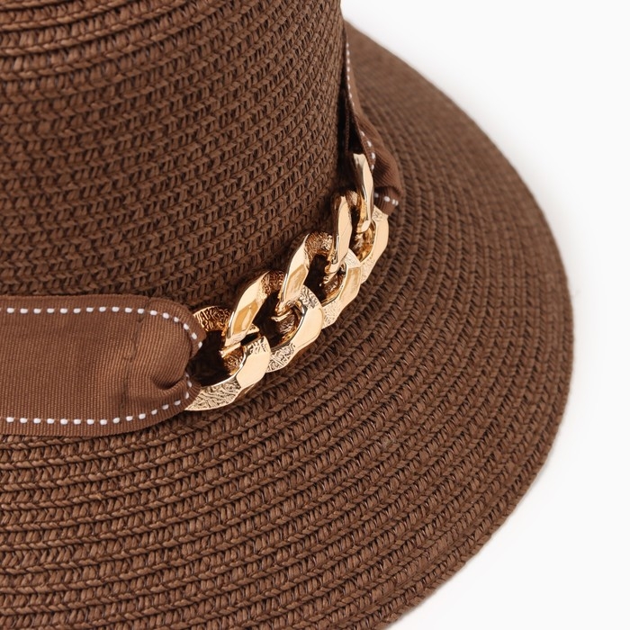 Шляпа женская с цепочкой MINAKU цвет коричневый, размер 56-58 Шляпа женская с цепочкой MINAKU цвет коричневый, размер 56-58