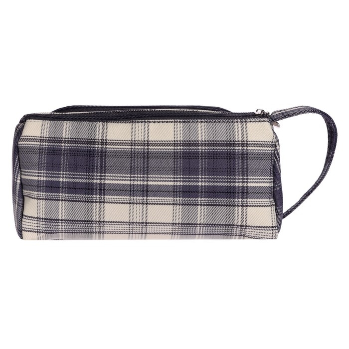 Пенал мягкий 2 отделения, 95 х 210 х 90 мм, объёмный с откидной планкой, с ручкой, Calligrata, Пенал мягкий 2 отделения, 95 х 210 х 90 мм, объёмный с откидной планкой, с ручкой, Calligrata, "Шотландка", серо-синяя