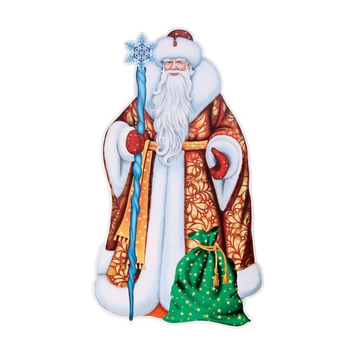 Плакат вырубной Плакат вырубной "Дед Мороз" зелёный мешок, 49х28 см